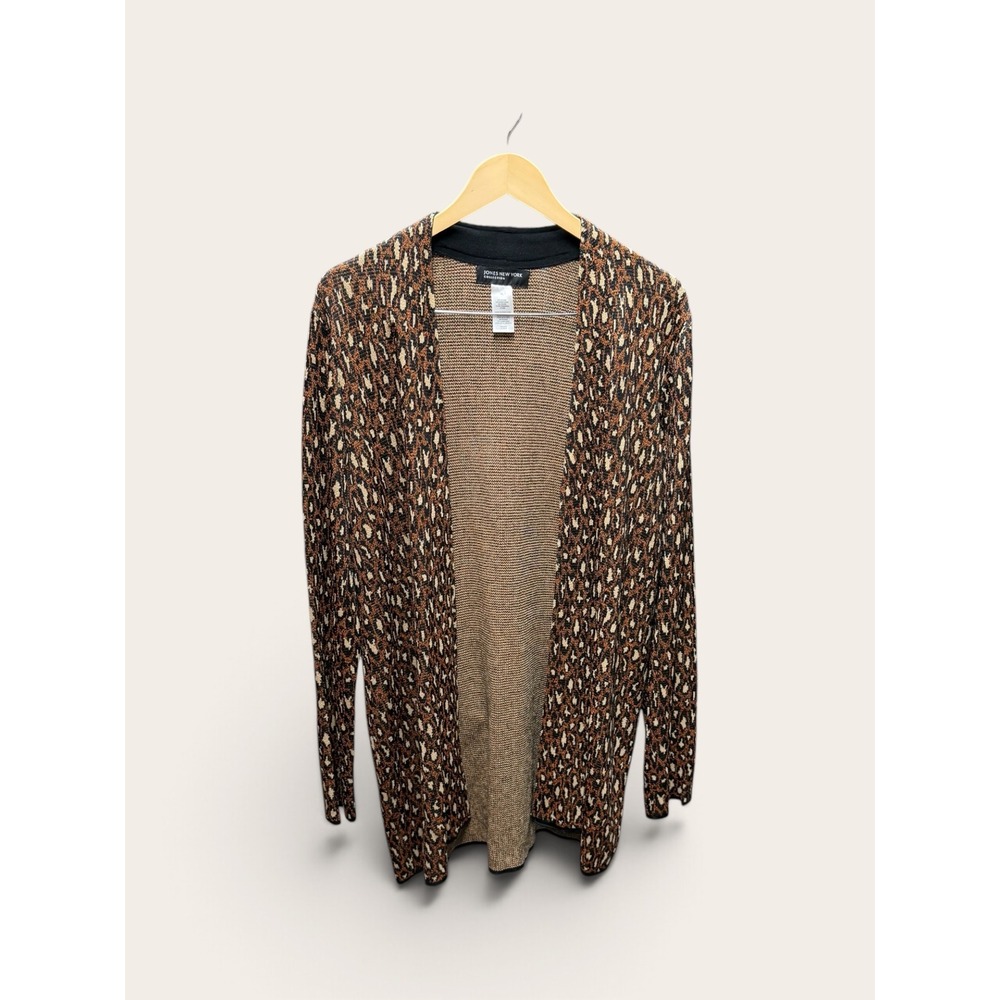 Jones New York Collection XL Animal Print Open Front Cardigan Heavyweight Brown